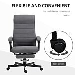 Vinsetto High-back Home Office Chair, Linen Swivel Reclining Chair With Adjustable Height, Footrest And Padded Armrest For Living Room, Study, Grey