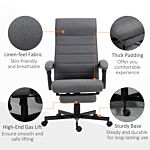 Vinsetto High-back Home Office Chair, Linen Swivel Reclining Chair With Adjustable Height, Footrest And Padded Armrest For Living Room, Study, Grey