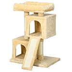 Pawhut Sisal Cat Rest & Play Activity Tree W/ 2 House Cream White