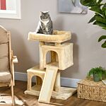 Pawhut Sisal Cat Rest & Play Activity Tree W/ 2 House Cream White