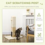 Pawhut Jute Cat Scratching Post W/ Carpet Base Hanging Toy - Beige