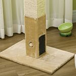 Pawhut Jute Cat Scratching Post W/ Carpet Base Hanging Toy - Beige