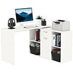 Homcom Modern L-shaped Computer Desk, Laptop Pc Corner Table, Home Office Workstation With Spacious Storage, White