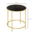 Homcom Round Side Table Morden Coffee Tables With Gold Metal Base, Table With Tempered Glass Tabletop, For Living Room, Bedroom, Dining Room