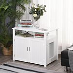 Pawhut Wooden Cat Litter Box Enclosure Furniture With Adjustable Interior Wall & Large Tabletop For Nightstand, White
