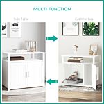 Pawhut Wooden Cat Litter Box Enclosure Furniture With Adjustable Interior Wall & Large Tabletop For Nightstand, White