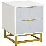 Homcom Bedside Table With 2 Drawers, Side Table, Bedside Cabinet With Steel Frame For Living Room, Bedroom, Grey And White