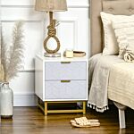 Homcom Bedside Table With 2 Drawers, Side Table, Bedside Cabinet With Steel Frame For Living Room, Bedroom, Grey And White