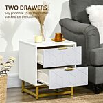 Homcom Bedside Table With 2 Drawers, Side Table, Bedside Cabinet With Steel Frame For Living Room, Bedroom, Grey And White