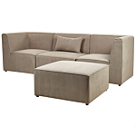 Modular Sofa Beige Taupe Corduroy With Ottoman 3 Seater Sectional Sofa Modern Design Beliani