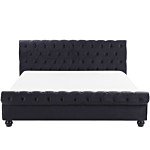 Bed Frame Black Velvet Upholstery Black Wooden Legs Super King Size 6ft Buttoned Glam Beliani