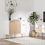 Homcom Sideboard Floor Standing Storage Cabinet With Drawer For Bedroom, Living Room, Home Office, Natural