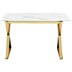 Dining Table Marble Effect And Gold Tempered Glass And Metal Legs Glossy Finish 120 X 70 Cm Rectangular Glam Beliani