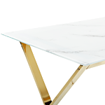 Dining Table Marble Effect And Gold Tempered Glass And Metal Legs Glossy Finish 120 X 70 Cm Rectangular Glam Beliani