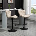 Homcom Adjustable Height Bar Stools Set Of 2, Swivel Barstools With Backrest And Footrest, Steel Frame Diamond Pattern Pu, Kitchen Counter Light Grey