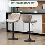 Homcom Adjustable Height Bar Stools Set Of 2, Swivel Barstools With Backrest And Footrest, Steel Frame Diamond Pattern Pu, Kitchen Counter Light Grey