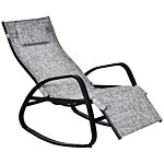 Outsunny Texteline Rocking Lounge Chair Zero Gravity Rocker Patio Adjustable Garden Outdoor Recliner Seat W/ Pillow, Footrest - Grey