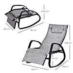 Outsunny Texteline Rocking Lounge Chair Zero Gravity Rocker Patio Adjustable Garden Outdoor Recliner Seat W/ Pillow, Footrest - Grey