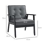 Homcom Accent Chair, Pu Leather Armchair, Occasional Chair With Beech Wood Frame For Living Room Reception Bedroom Balcony, Grey And Black