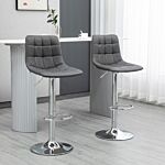 Homcom Bar Stools Set Of 2, Adjustable Breakfast Dining Stools For Kitchen, Modern Counter Barstools With 360° Swivel And Footrest, Grey