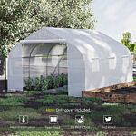 Outsunny 4.5 X 3 X 2m Greenhouse Replacement Cover Reinforced Gardening Plant Cover For Walk-in Growhouse With Zipper Door, White, Cover Only