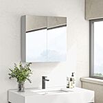 Kleankin Double Door Mirror Cabinet, Wall Mounted Bathroom Storage Cupboard With Adjustable Shelf, 60w X 15d X 60hcm, High Gloss White