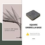 Outsunny Square Cantilever Patio Parasol Base Water Or Sand Filled With Wheels Crossbar Heavy-duty Umbrella Stand
