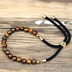 18k Gold Plated Gemstone Black String Bracelet - Tiger Eye