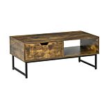 Homcom Industrial Coffee Table Wooden End Table With Shortage Shelf And Drawer Modern Sofa Table Metal Frame, Rustic Brown 106w X 48d X 43h Cm