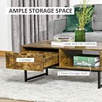 Homcom Industrial Coffee Table Wooden End Table With Shortage Shelf And Drawer Modern Sofa Table Metal Frame, Rustic Brown 106w X 48d X 43h Cm