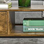 Homcom Industrial Coffee Table Wooden End Table With Shortage Shelf And Drawer Modern Sofa Table Metal Frame, Rustic Brown 106w X 48d X 43h Cm