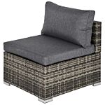 Outsunny Outdoor Garden Furniture Rattan Single Middle Sofa With Cushions For Backyard Porch Garden Poolside Deep Grey