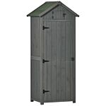 Outsunny Garden Shed Vertical Utility 3 Shelves Shed Wood Outdoor Garden Tool Storage Unit Storage Cabinet, 77 X 54.2 X 179cm - Grey