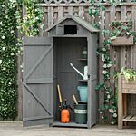 Outsunny Garden Shed Vertical Utility 3 Shelves Shed Wood Outdoor Garden Tool Storage Unit Storage Cabinet, 77 X 54.2 X 179cm - Grey