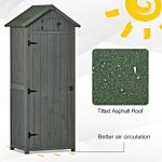 Outsunny Garden Shed Vertical Utility 3 Shelves Shed Wood Outdoor Garden Tool Storage Unit Storage Cabinet, 77 X 54.2 X 179cm - Grey