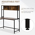 Homcom Industrial L-shaped Work Desk & Storage Shelf Steel Frame Adjustable Feet Corner Workstation Home Office Study Stylish Brown Black