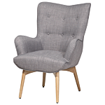 Wingback Chair With Ottoman Light Grey Fabric Buttoned Retro Style Beliani