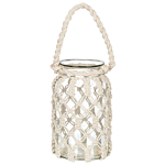 Lantern Off-white Glass 31x20cm Macrame Rope Handle Jar Single Candle Boho Beliani