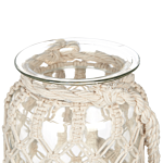 Lantern Off-white Glass 31x20cm Macrame Rope Handle Jar Single Candle Boho Beliani