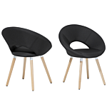 Set Of 2 Dining Chairs Black Fabric Upholstery Light Wood Legs Modern Eclectic Style Beliani