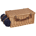 4 Person Picnic Hamper Natural And Grey Wicker With Cutlery Set Plates Wine Glasses And Cool Bag With Corkscrew Blanket Included Washed Finish Beliani