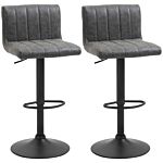 Homcom Set Of 2 Adjustable Height Bar Chairs With Footrest, Bar Stools Set Of 2 For Home Dining Areas, Pu Leather, Gas Lift, Grey