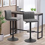 Homcom Set Of 2 Adjustable Height Bar Chairs With Footrest, Bar Stools Set Of 2 For Home Dining Areas, Pu Leather, Gas Lift, Grey