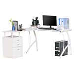 Homcom L-shaped Computer Desk Table With Storage Drawer Home Office Corner Industrial Style Workstation, White