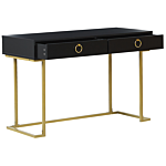 Console Table Black 2 Drawers With Ring Pull Handles Gold Metal Base Home Office Desk Living Room Accent Table Bedroom Dresser Glam Style Beliani