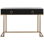 Console Table Black 2 Drawers With Ring Pull Handles Gold Metal Base Home Office Desk Living Room Accent Table Bedroom Dresser Glam Style Beliani