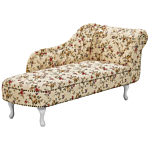 Chaise Lounge Beige Multicolour Right Hand Polyester Fabric Buttoned Nailheads Flower Pattern Beliani