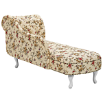 Chaise Lounge Beige Multicolour Right Hand Polyester Fabric Buttoned Nailheads Flower Pattern Beliani