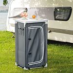 Outsunny 3-shelf Camping Cupboard Camping Kitchen Station Cook Table, Storage Organiser For Bbq Party Picnics Backyards With Carrying Bag, Grey