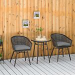 Outsunny Rattan Bistro Set 2-seater Wicker Garden Furniture Round Table For Patio And Balcony W/ Cushions, Grey